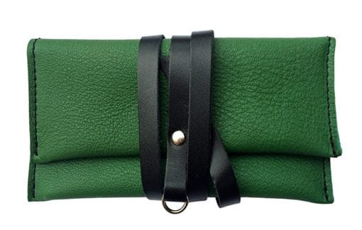 Tobacco case in real leather col. Green/Black
