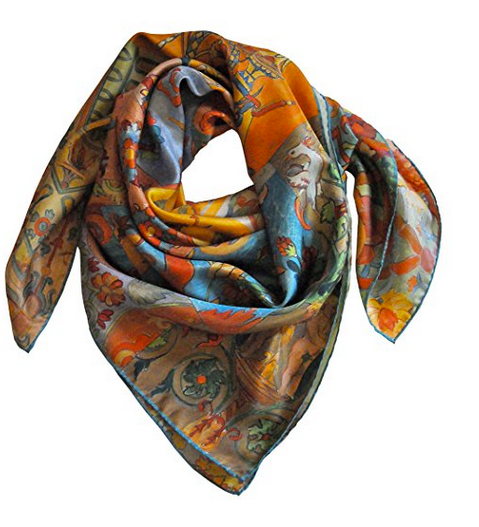 Satin foulard 100% silk Tuscany design col. Orange