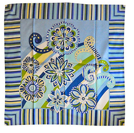 Foulard in seta con righe e fiori Col. Azzurro e Bianco