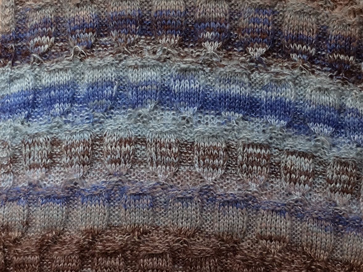 Hooded scarf knitted with printed and designed stocking stitch 100%Made in Italy - Image 2