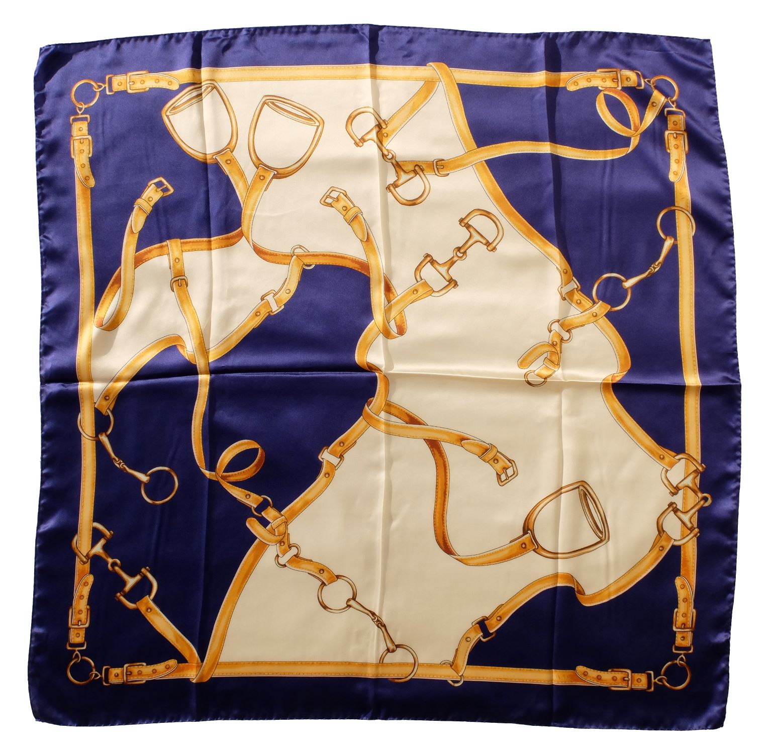 Foulard di seta con disegno cinghie e staffe e cornice tinta unita Made in Italy qualità 100% italiana - immagine 6