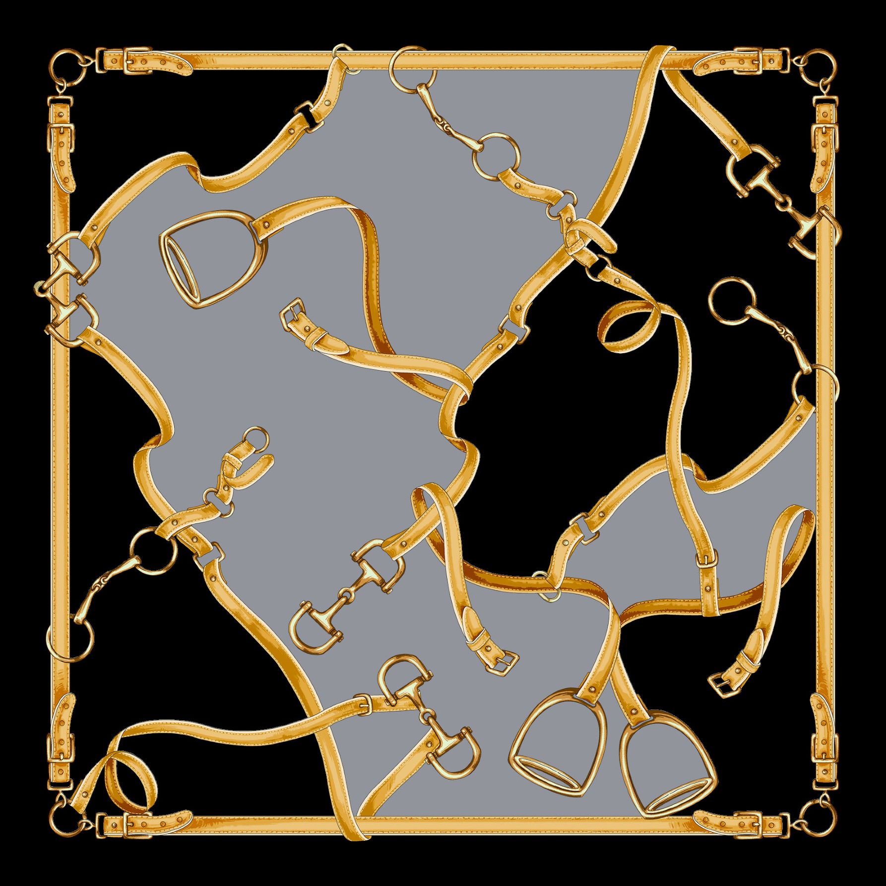 Foulard di seta con disegno cinghie e staffe e cornice tinta unita Made in Italy qualità 100% italiana - immagine 7