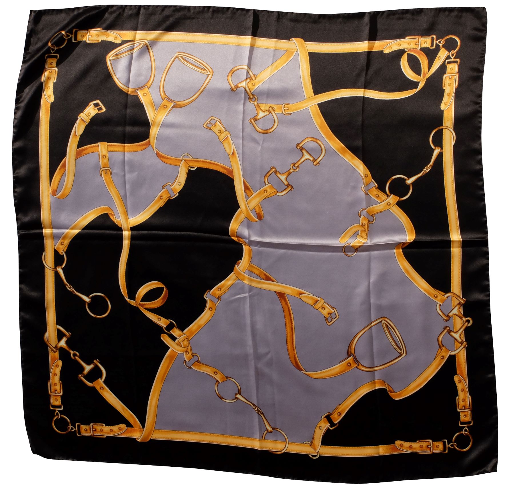 Foulard di seta con disegno cinghie e staffe e cornice tinta unita Made in Italy qualità 100% italiana - immagine 9
