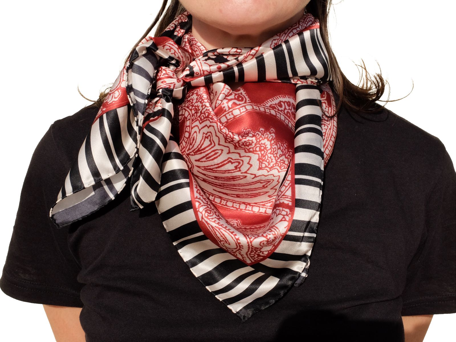 Foulard di seta disegno cashmere e paisley con cornice a righe Made in Italy qualità 100% italiana - immagine 9