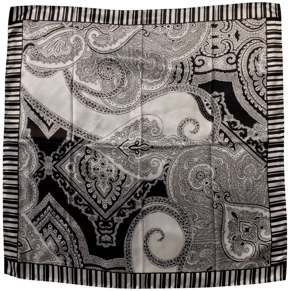 Foulard di seta disegno cashmere e paisley con cornice a righe Made in Italy qualità 100% italiana - immagine 11