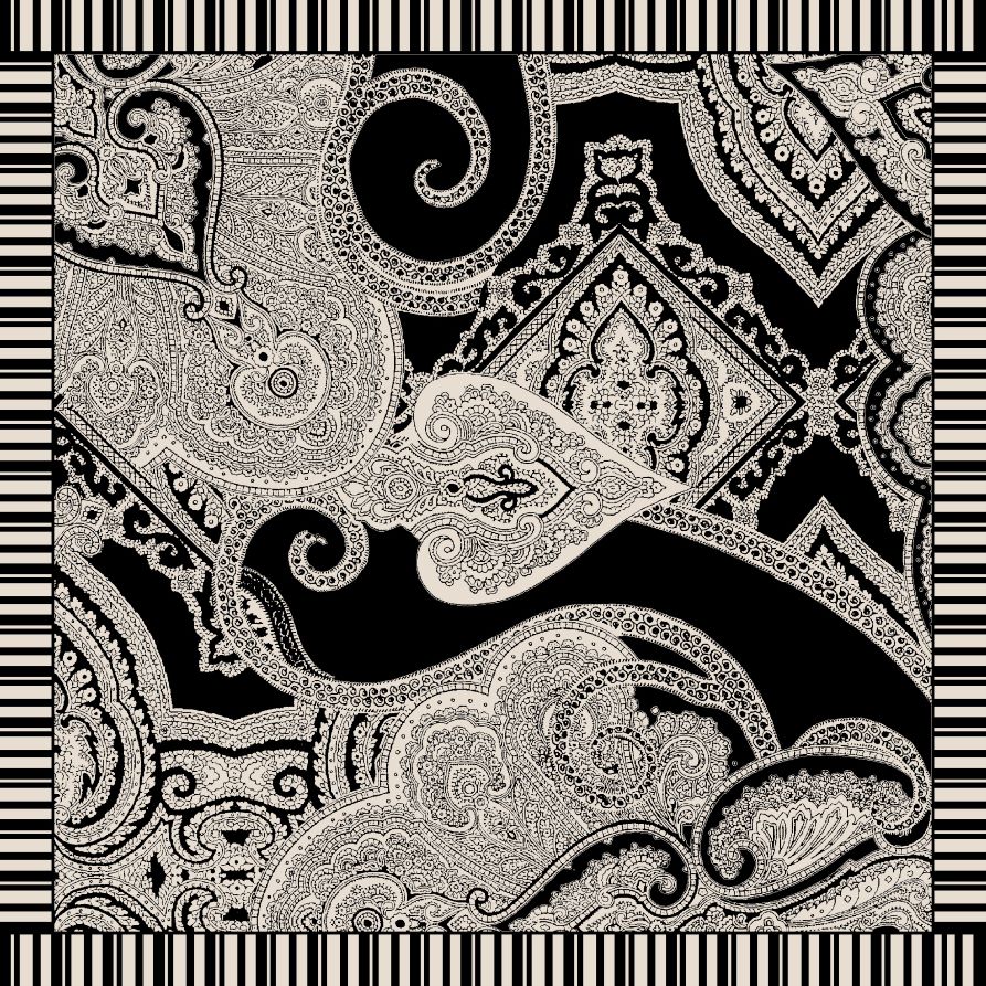 Foulard di seta disegno cashmere e paisley con cornice a righe Made in Italy qualità 100% italiana - immagine 4