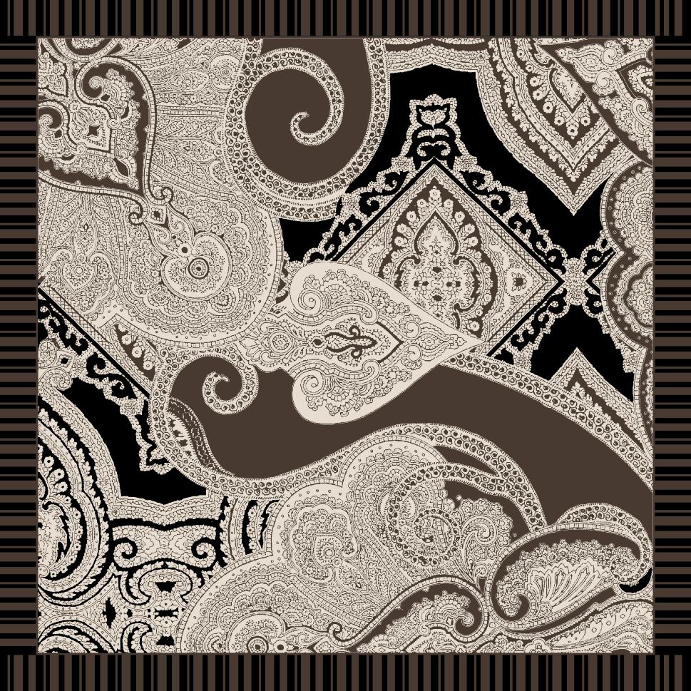 Foulard di seta disegno cashmere e paisley con cornice a righe Made in Italy qualità 100% italiana