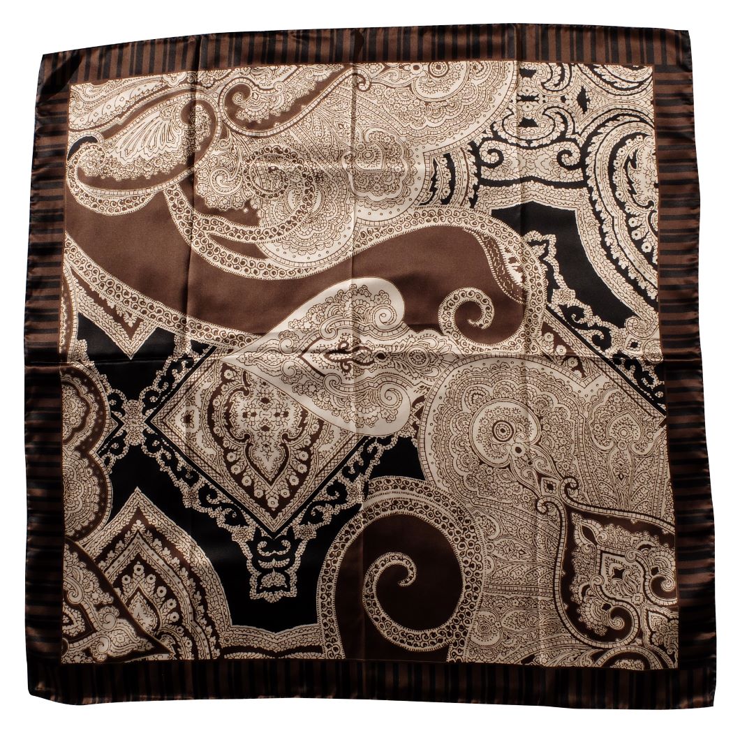 Foulard di seta disegno cashmere e paisley con cornice a righe Made in Italy qualità 100% italiana - immagine 2
